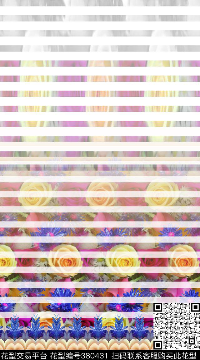 几何定位条纹、花卉数码印花华亿平台下载（图片编号: 380431） - 瓦栏（Walan）