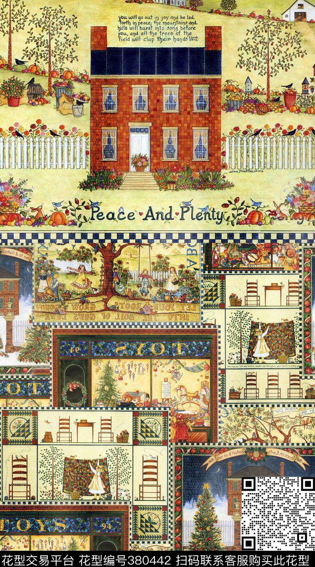 欧式复古定位插画元素数码印花华亿平台下载（图片编号: 380442） - 瓦栏（Walan）