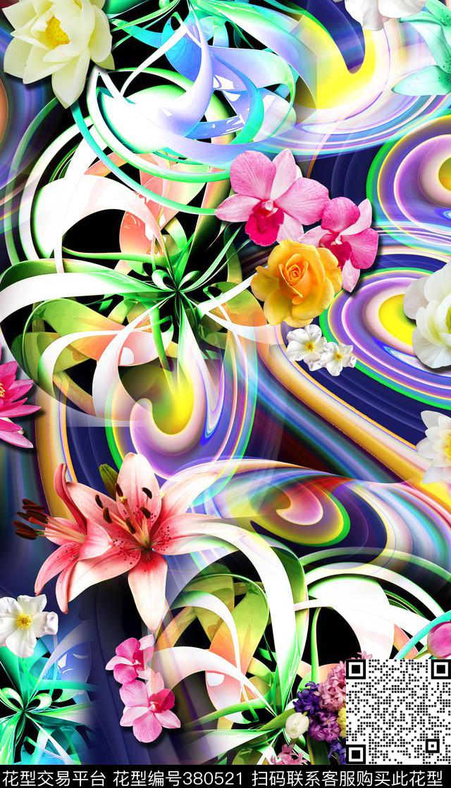 数码3D抽象花卉抽象花卉花卉组合数码印花华亿平台下载（图片编号: 380521） - 瓦栏（Walan）