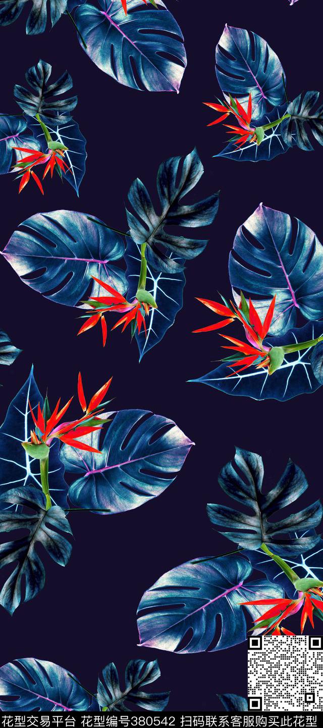 服装复古色调热带植物数码印花华亿平台下载（图片编号: 380542） - 瓦栏（Walan）
