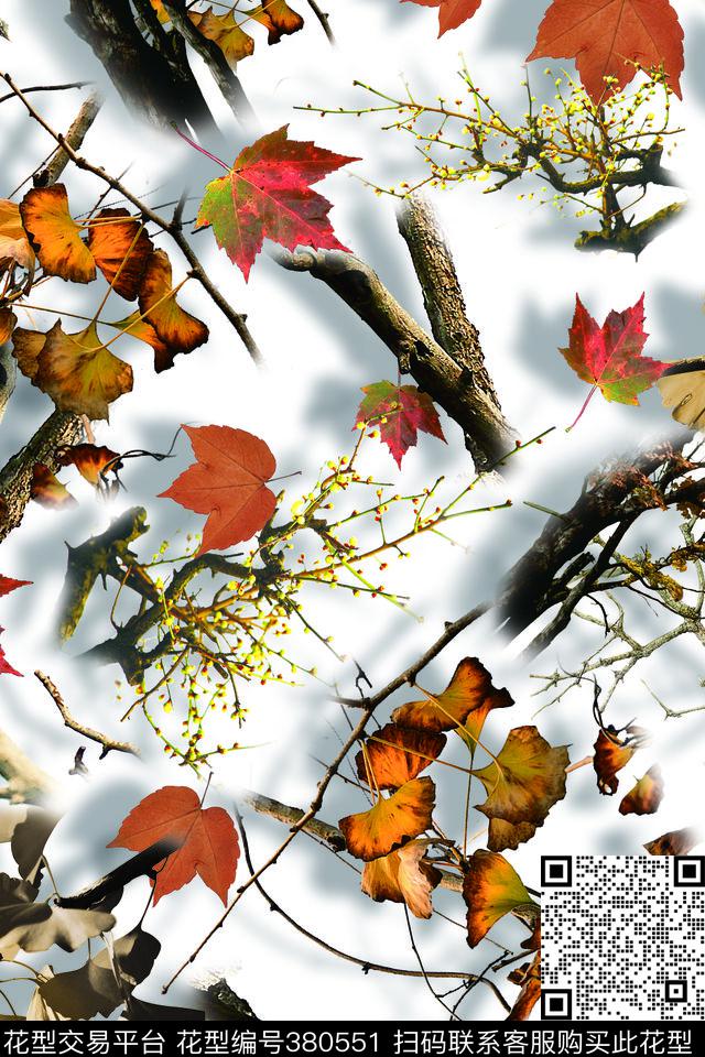 抽象树枝树叶数码印花华亿平台下载（图片编号: 380551） - 瓦栏（Walan）