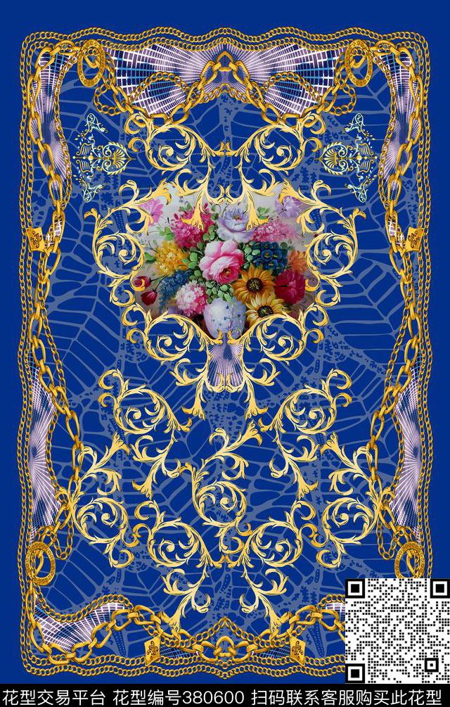 欧式链条花纹油画花卉素色底数码印花华亿平台下载（图片编号: 380600） - 瓦栏（Walan）