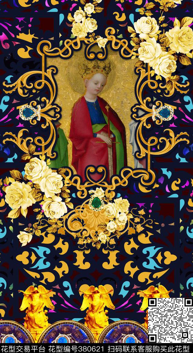 欧式宫廷风文艺复兴教会宗教数码印花华亿平台下载（图片编号: 380621） - 瓦栏（Walan）
