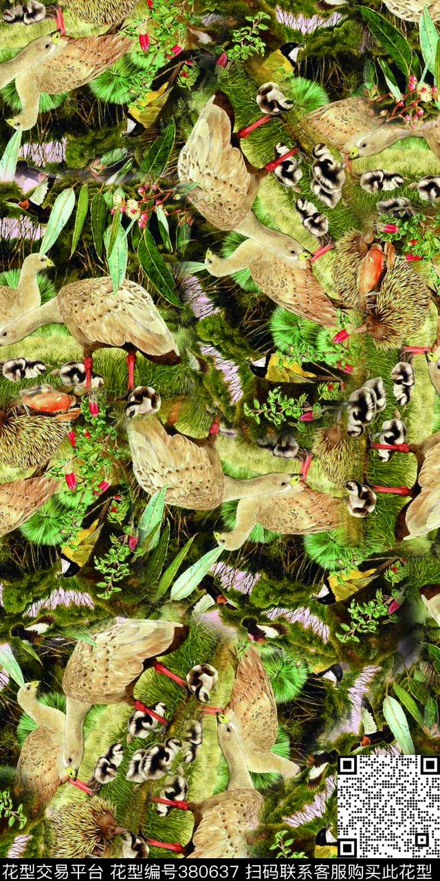 时尚鸟动物数码印花华亿平台下载（图片编号: 380637） - 瓦栏（Walan）