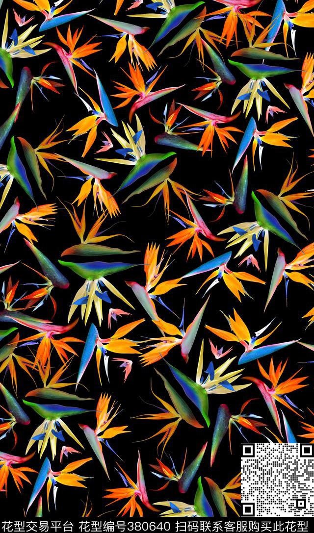 花卉热带植物天堂鸟数码印花华亿平台下载（图片编号: 380640） - 瓦栏（Walan）