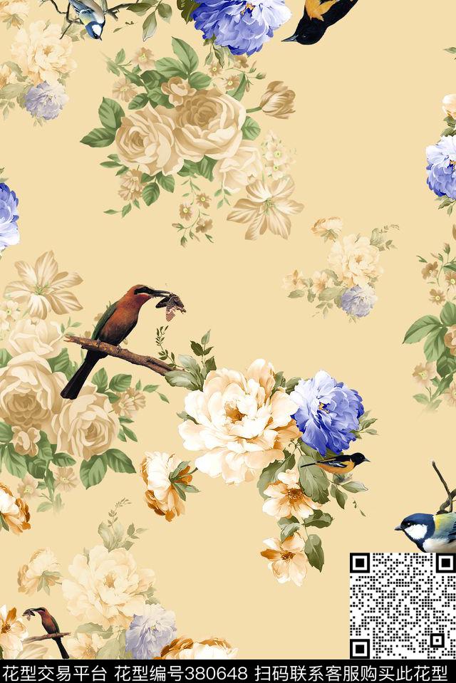 花卉鸟儿春夏数码印花华亿平台下载（图片编号: 380648） - 瓦栏（Walan）