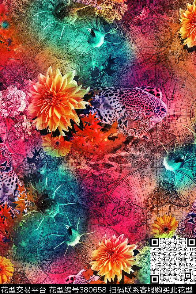 抽象花卉动物数码印花华亿平台下载（图片编号: 380658） - 瓦栏（Walan）