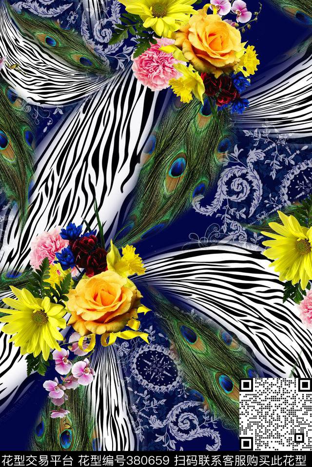 花卉斑马纹花纹数码印花华亿平台下载（图片编号: 380659） - 瓦栏（Walan）