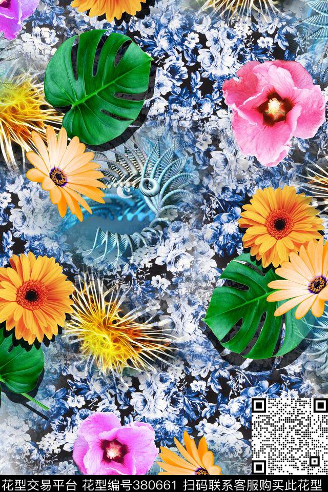 花卉抽象热带数码印花华亿平台下载（图片编号: 380661） - 瓦栏（Walan）