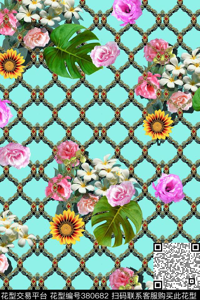 花卉泳装格子数码印花华亿平台下载（图片编号: 380682） - 瓦栏（Walan）