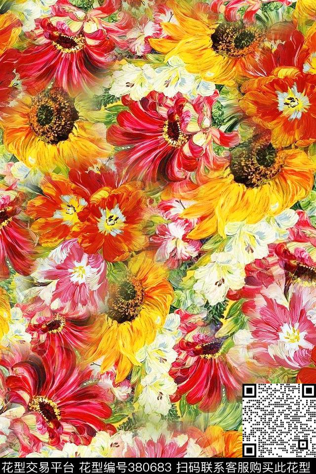 花卉油画春夏数码印花华亿平台下载（图片编号: 380683） - 瓦栏（Walan）