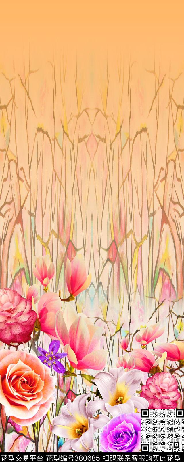 花卉女装定位数码印花华亿平台下载（图片编号: 380685） - 瓦栏（Walan）