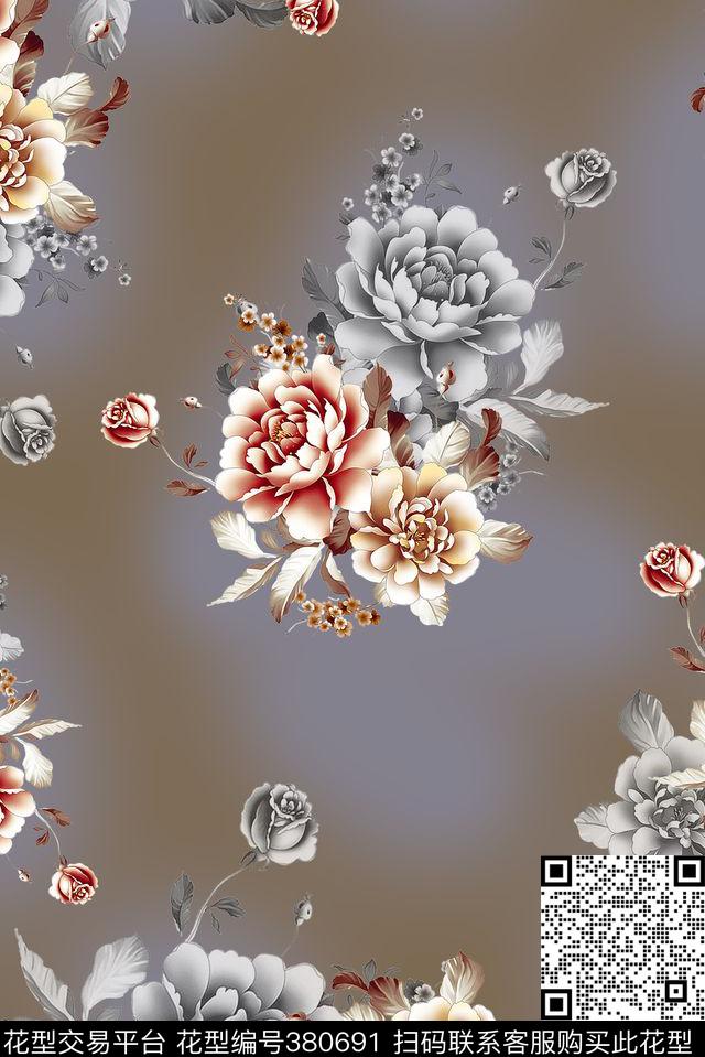 花卉手绘花女装数码印花华亿平台下载（图片编号: 380691） - 瓦栏（Walan）