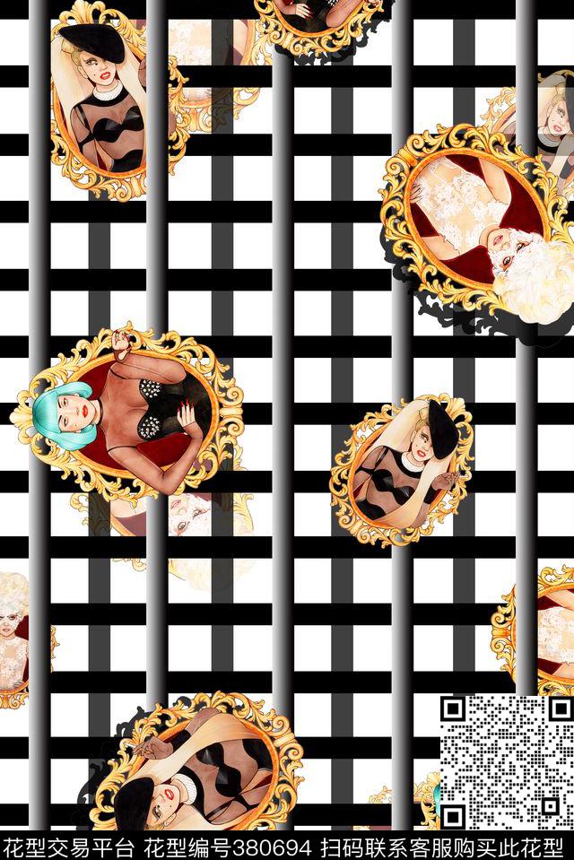 插画女装泳装数码印花华亿平台下载（图片编号: 380694） - 瓦栏（Walan）