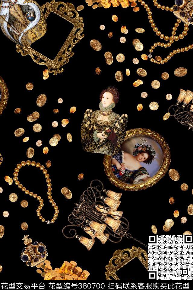 复古人物珠宝金币数码印花华亿平台下载（图片编号: 380700） - 瓦栏（Walan）
