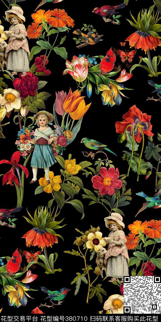 动物花房姑娘花卉植物数码印花华亿平台下载（图片编号: 380710） - 瓦栏（Walan）