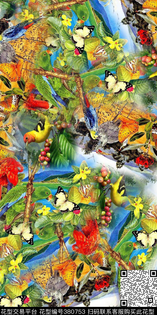 时尚鹦鹉动物数码印花华亿平台下载（图片编号: 380753） - 瓦栏（Walan）