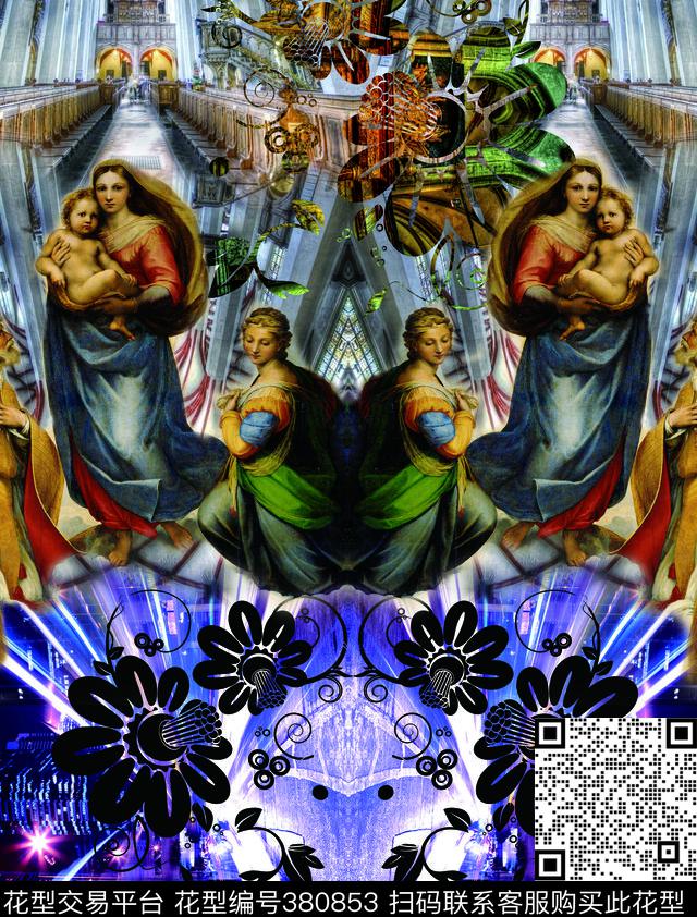 复古建筑圣母数码数码印花华亿平台下载（图片编号: 380853） - 瓦栏（Walan）