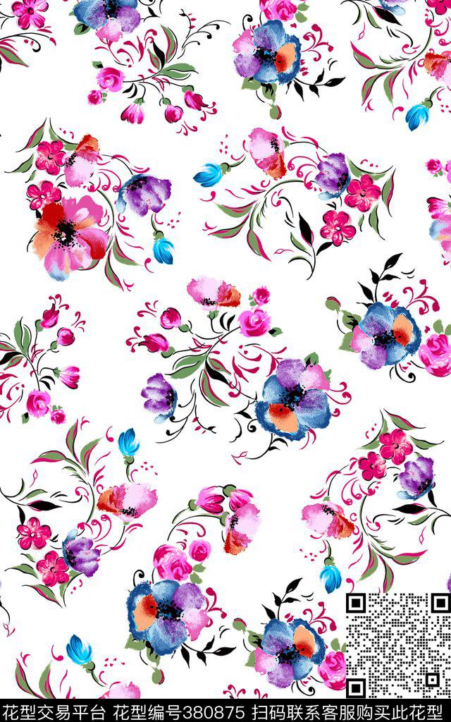 花卉小花田园数码印花华亿平台下载（图片编号: 380875） - 瓦栏（Walan）