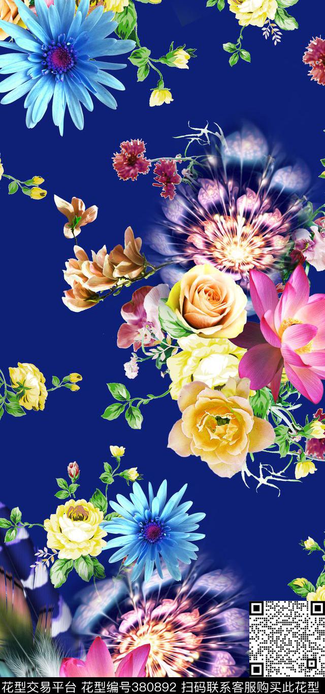 花卉露底炫彩数码印花华亿平台下载（图片编号: 380892） - 瓦栏（Walan）