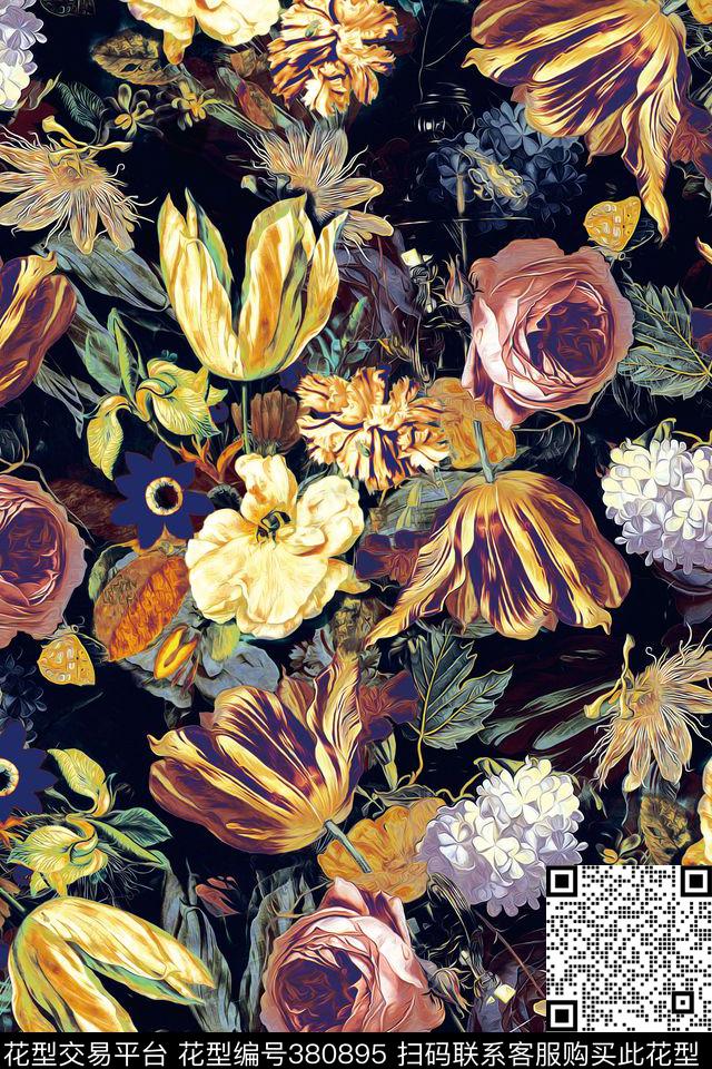 花卉油画欧式数码印花华亿平台下载（图片编号: 380895） - 瓦栏（Walan）