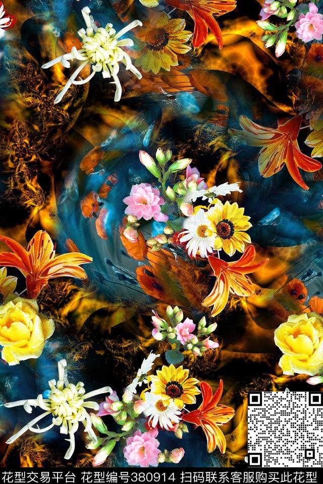花卉抽象女装数码印花华亿平台下载（图片编号: 380914） - 瓦栏（Walan）