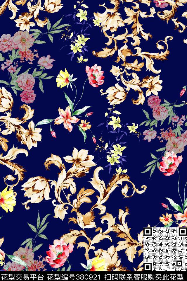手绘花花卉金属数码印花华亿平台下载（图片编号: 380921） - 瓦栏（Walan）