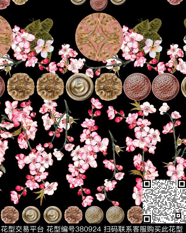 装饰币桃花枝干数码印花华亿平台下载（图片编号: 380924） - 瓦栏（Walan）