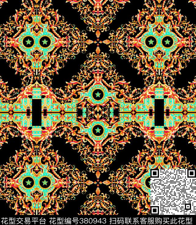 民族风手绘花传统印花华亿平台下载（图片编号: 380943） - 瓦栏（Walan）