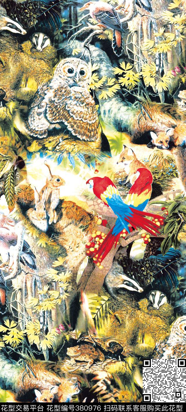 动物猫头鹰松鼠数码印花华亿平台下载（图片编号: 380976） - 瓦栏（Walan）