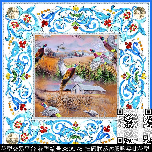 方巾孔雀数码印花华亿平台下载（图片编号: 380978） - 瓦栏（Walan）