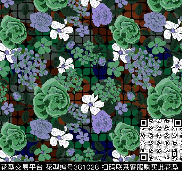 花卉几何传统印花华亿平台下载（图片编号: 381028） - 瓦栏（Walan）