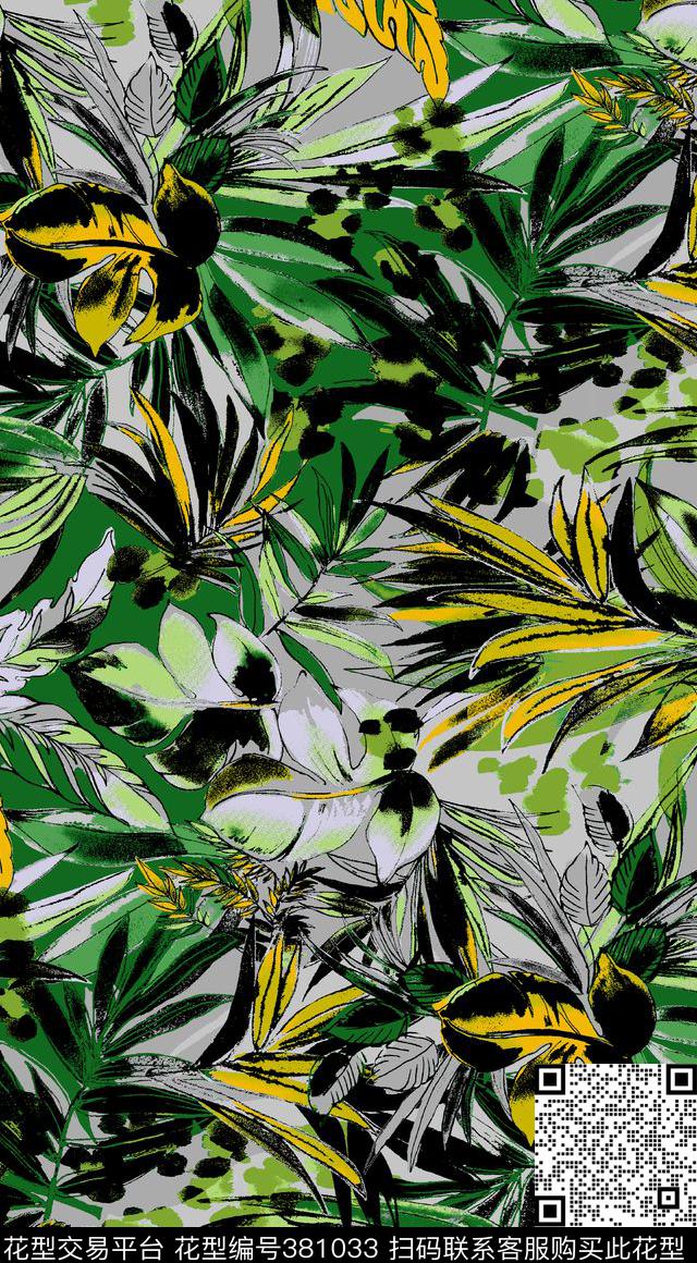 热带风情树叶传统印花华亿平台下载（图片编号: 381033） - 瓦栏（Walan）