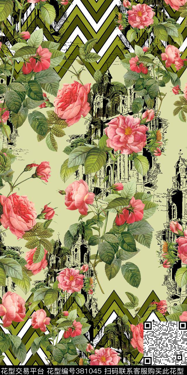 流行几何花卉数码印花华亿平台下载（图片编号: 381045） - 瓦栏（Walan）