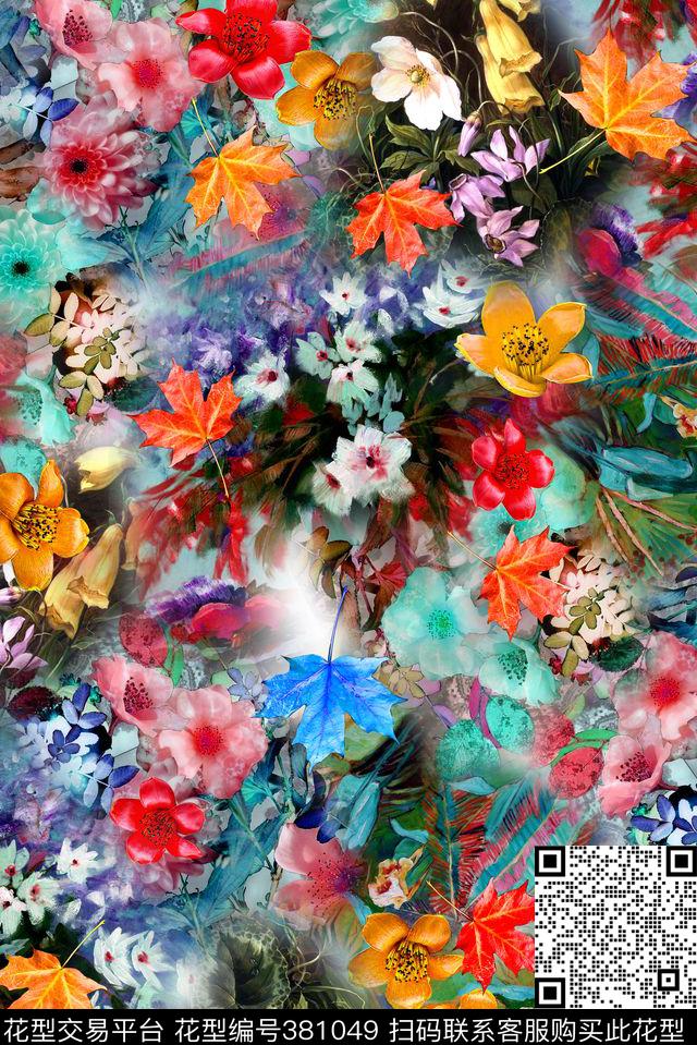 花卉油画数码印花华亿平台下载（图片编号: 381049） - 瓦栏（Walan）