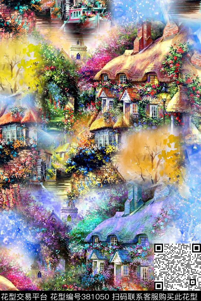 风景油画花卉数码印花华亿平台下载（图片编号: 381050） - 瓦栏（Walan）