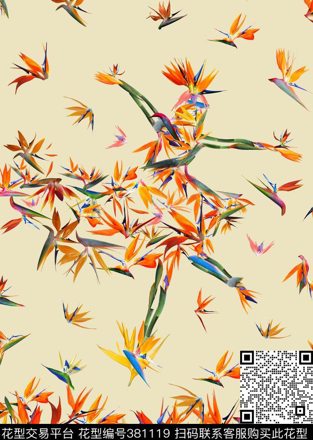 抽象定位花卉数码印花华亿平台下载（图片编号: 381119） - 瓦栏（Walan）