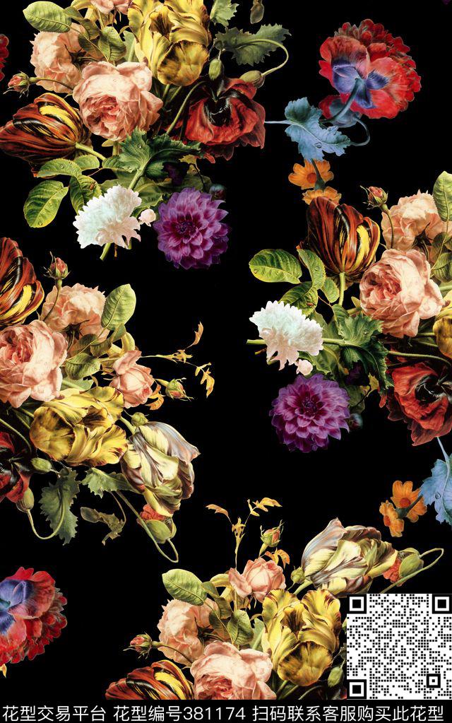 油画花卉数码印花华亿平台下载（图片编号: 381174） - 瓦栏（Walan）