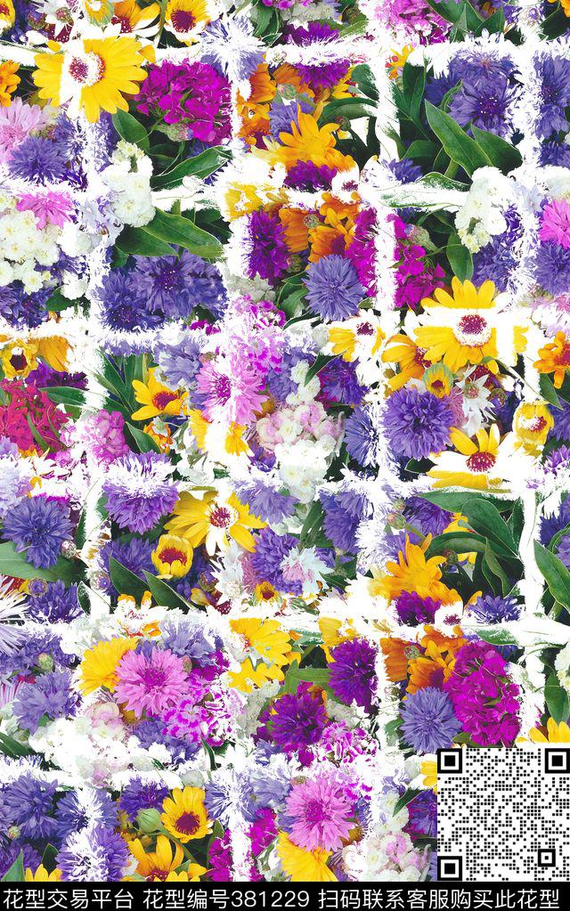格子花丛花卉数码印花华亿平台下载（图片编号: 381229） - 瓦栏（Walan）