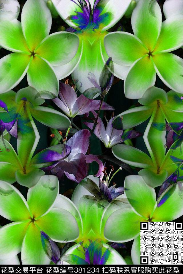 抽像花细线条数码印花华亿平台下载（图片编号: 381234） - 瓦栏（Walan）