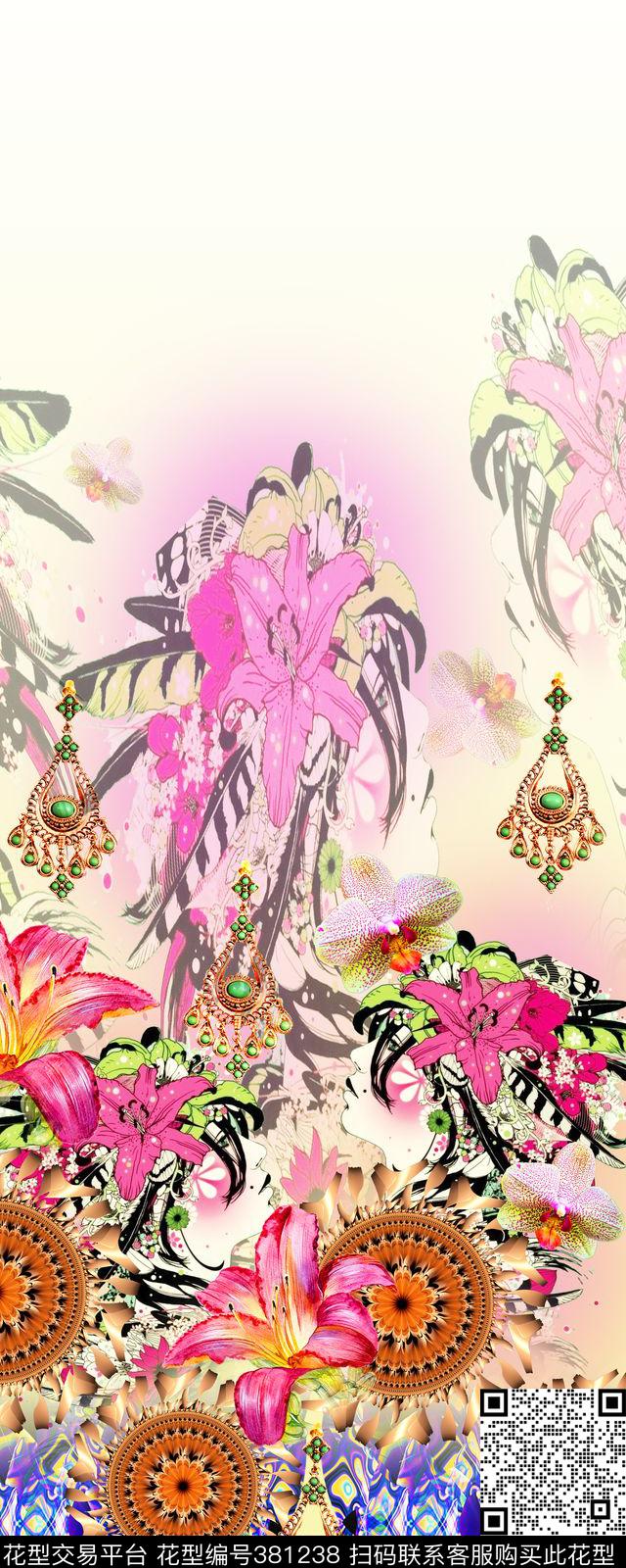 花卉插画民族数码印花华亿平台下载（图片编号: 381238） - 瓦栏（Walan）
