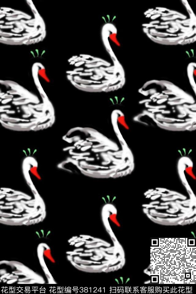 手绘天鹅女装数码印花华亿平台下载（图片编号: 381241） - 瓦栏（Walan）