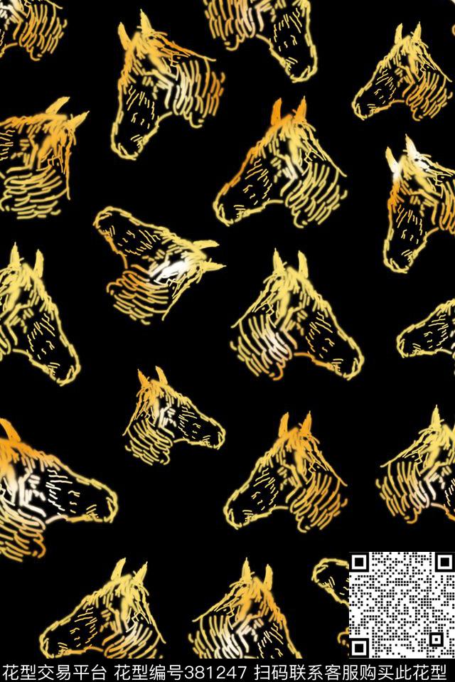 手绘动物马数码印花华亿平台下载（图片编号: 381247） - 瓦栏（Walan）