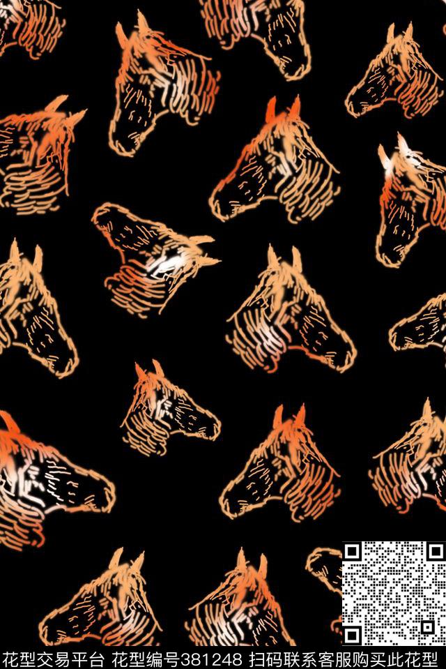 手绘动物马数码印花华亿平台下载（图片编号: 381248） - 瓦栏（Walan）