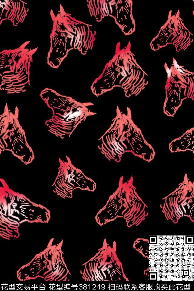 手绘动物马数码印花华亿平台下载（图片编号: 381249） - 瓦栏（Walan）