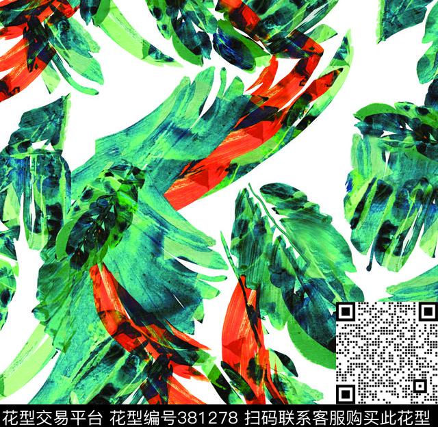 绿植树叶大牌风中国风数码印花华亿平台下载（图片编号: 381278） - 瓦栏（Walan）