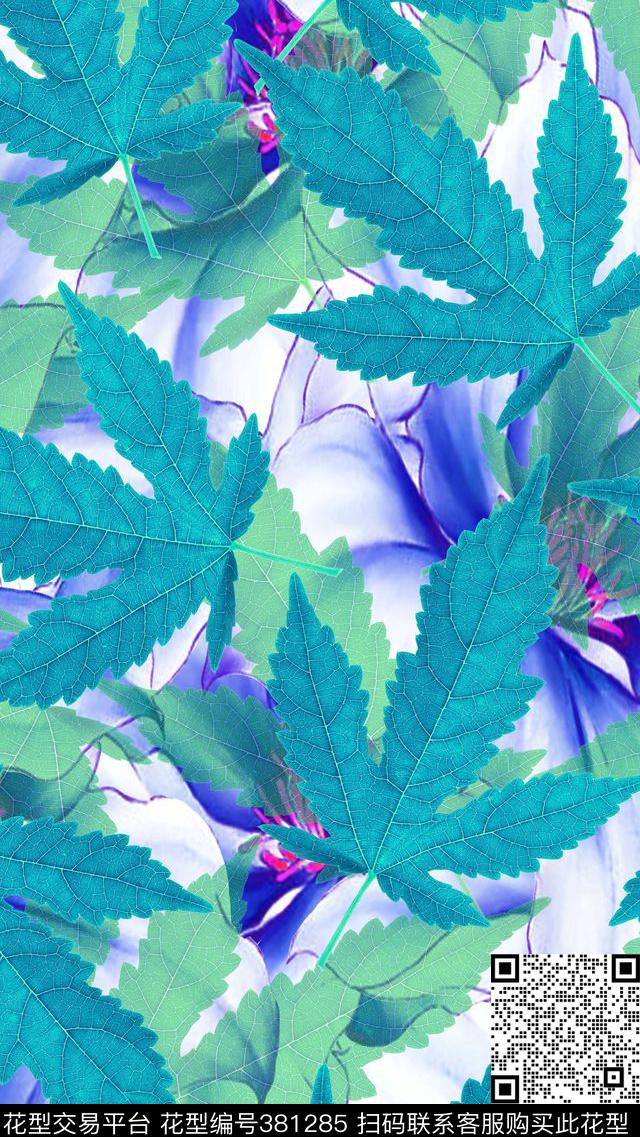 树叶写意花鸟混搭类数码印花华亿平台下载（图片编号: 381285） - 瓦栏（Walan）
