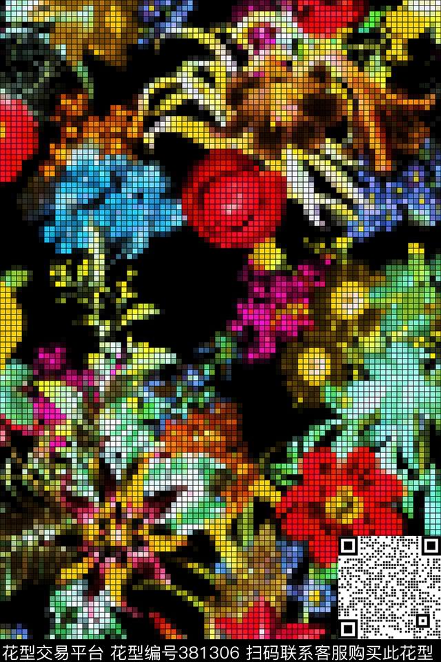花卉马赛克十字绣数码印花华亿平台下载（图片编号: 381306） - 瓦栏（Walan）