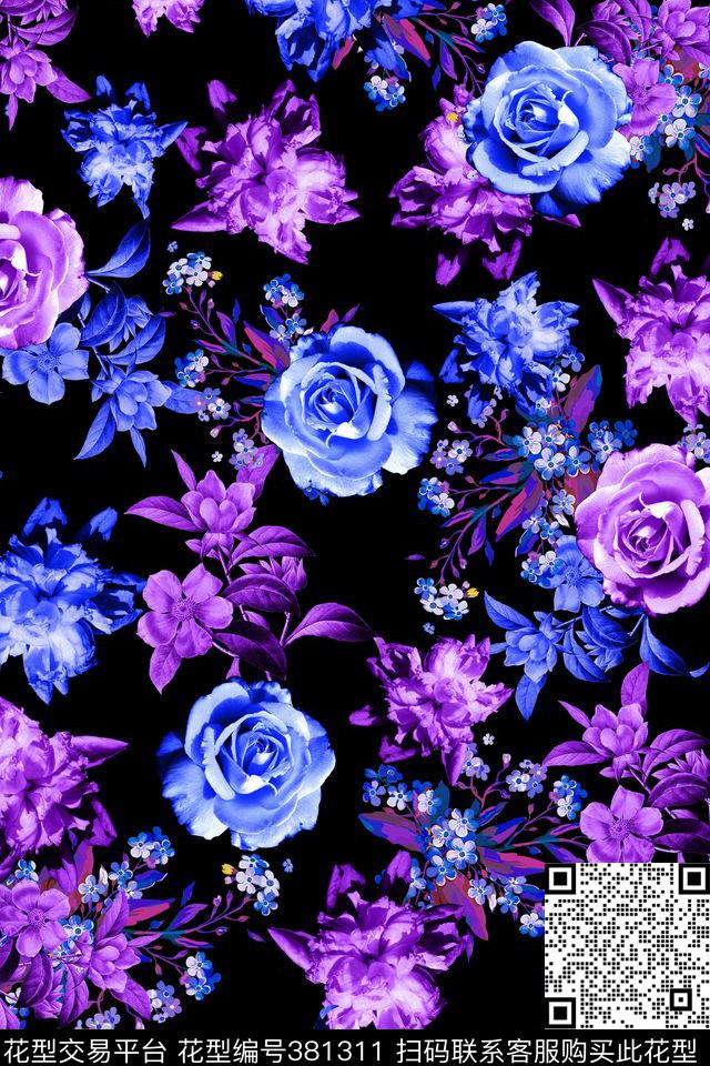 花卉露底青花数码印花华亿平台下载（图片编号: 381311） - 瓦栏（Walan）