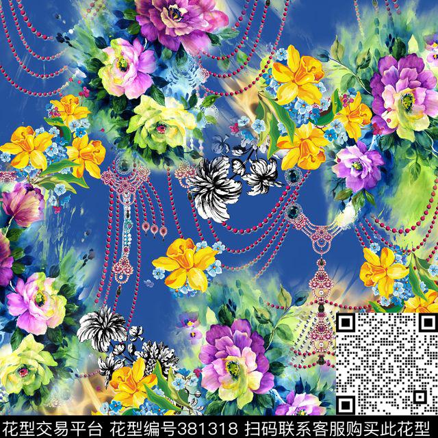 花卉珠宝暗花数码印花华亿平台下载（图片编号: 381318） - 瓦栏（Walan）